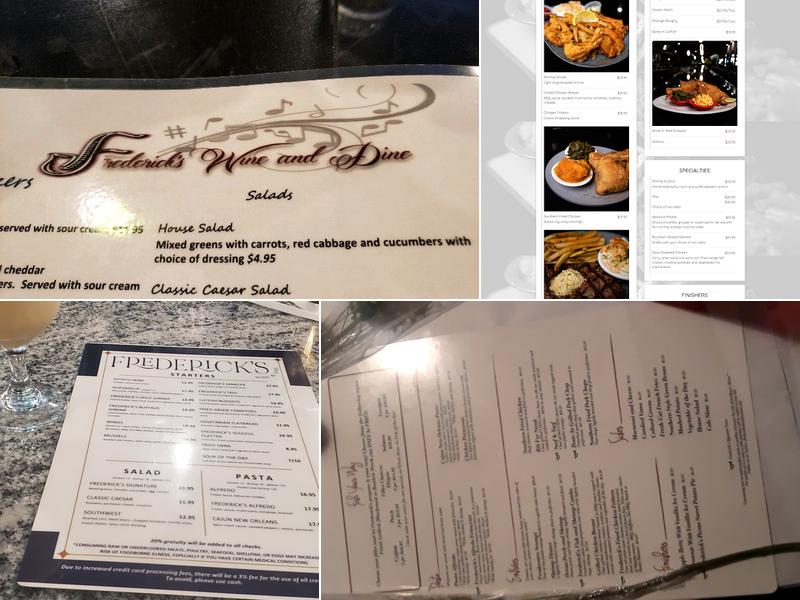 Frederick's Wine and Dine Menu