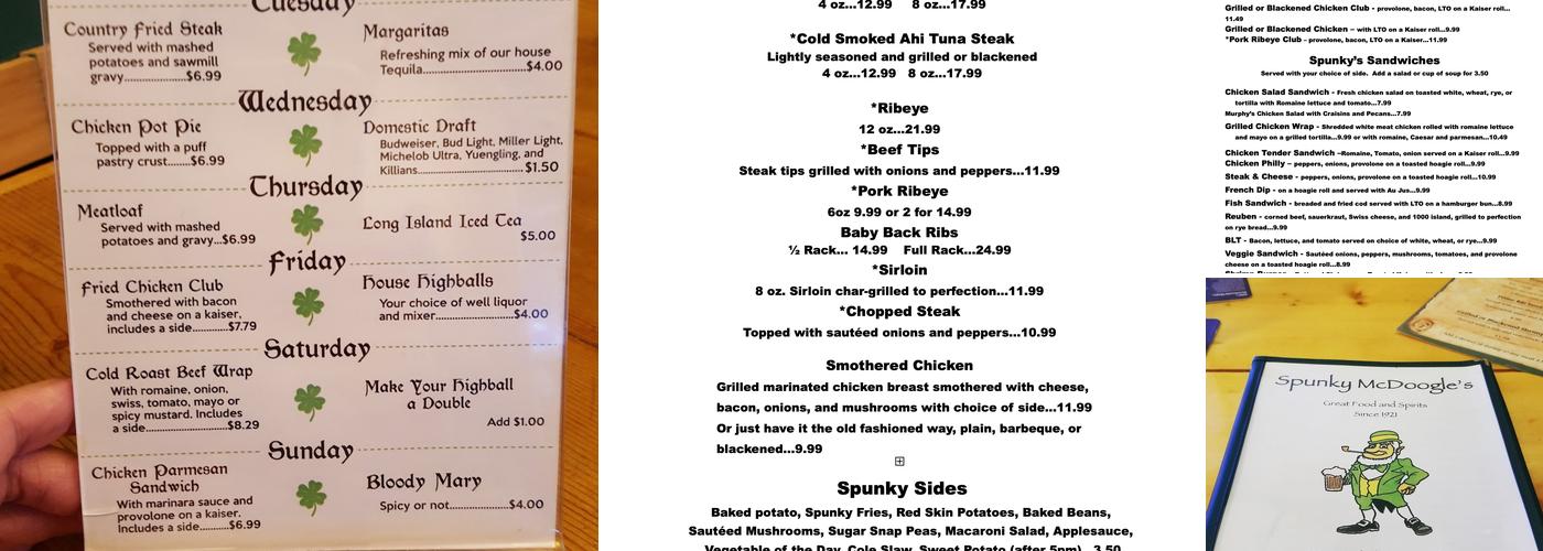 Spunky McDoogle's Menu