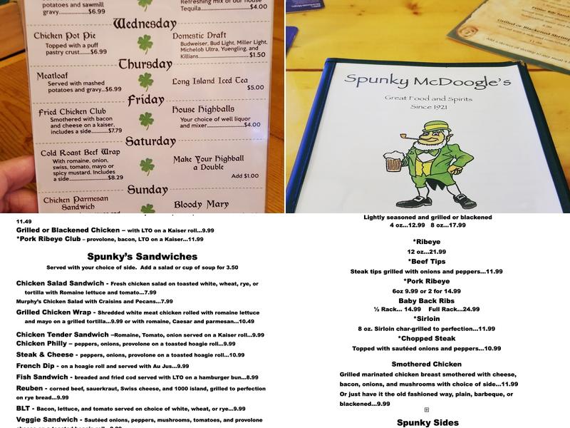 Spunky McDoogle's Menu