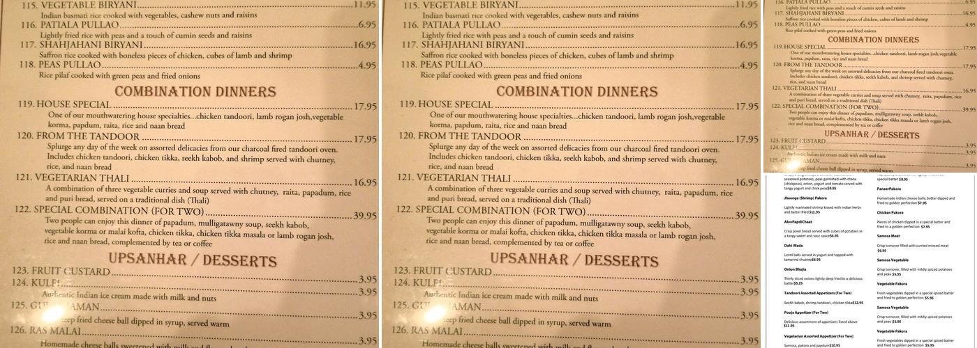 Pooja Exotic Indian Cuisine Menu