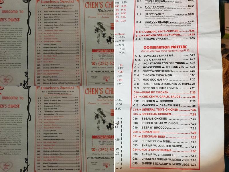 Chen's Chinese Menu