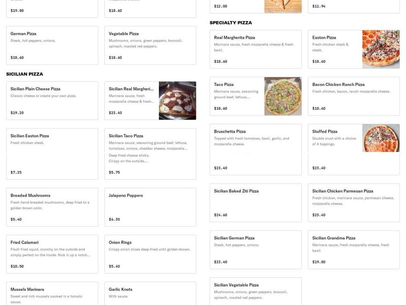 Casa di Franco Pizzeria Menu