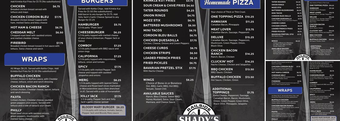 Shady's Railside Menu