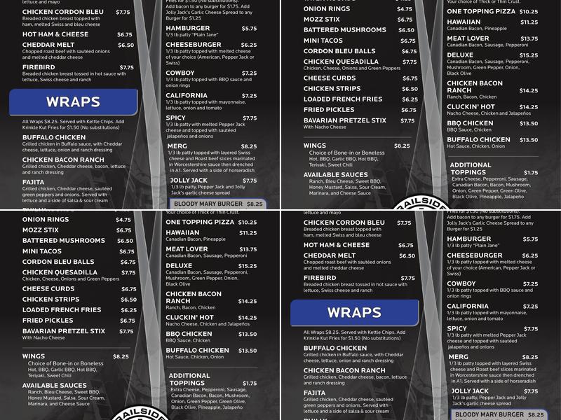 Shady's Railside Menu