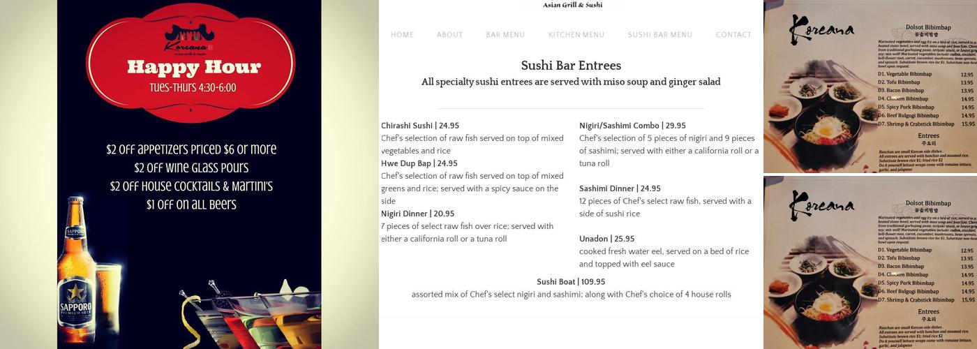 Koreana Asian Grill and Sushi Menu