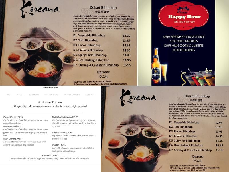 Koreana Asian Grill and Sushi Menu