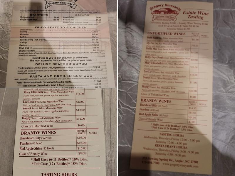 Lane's Seafood and Steak House Menu