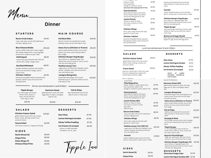 The Tipple Inn Menu