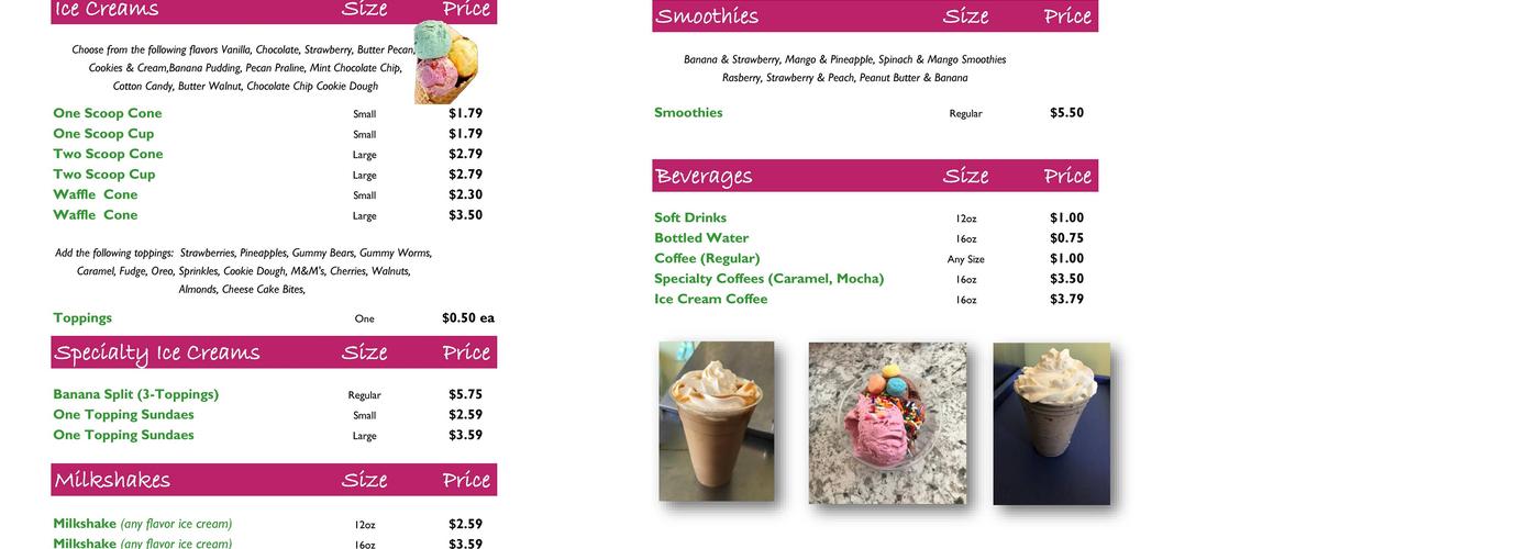 S&K Ice Cream Parlor Menu