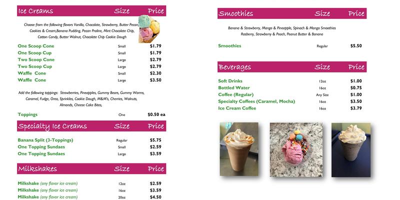 S&K Ice Cream Parlor Menu