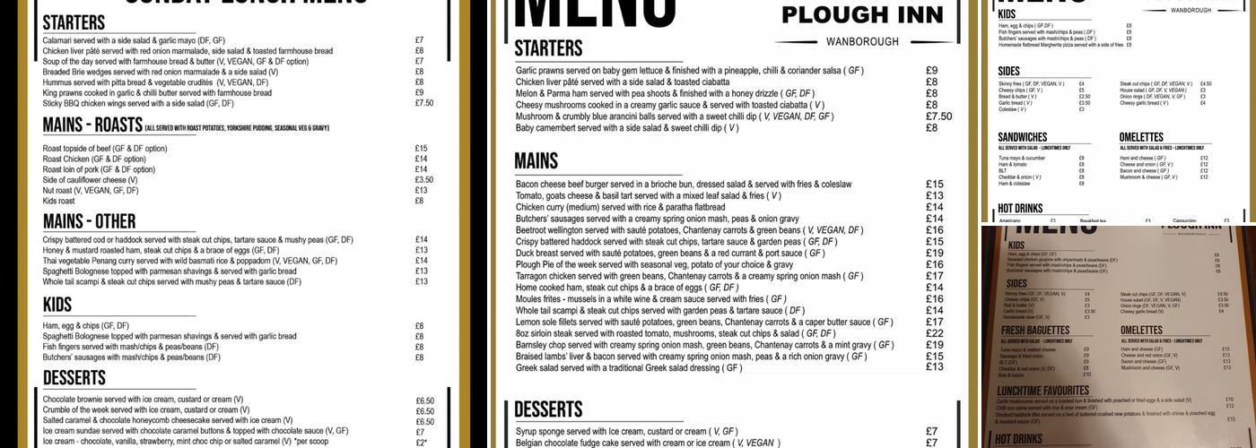 The Plough Inn Menu