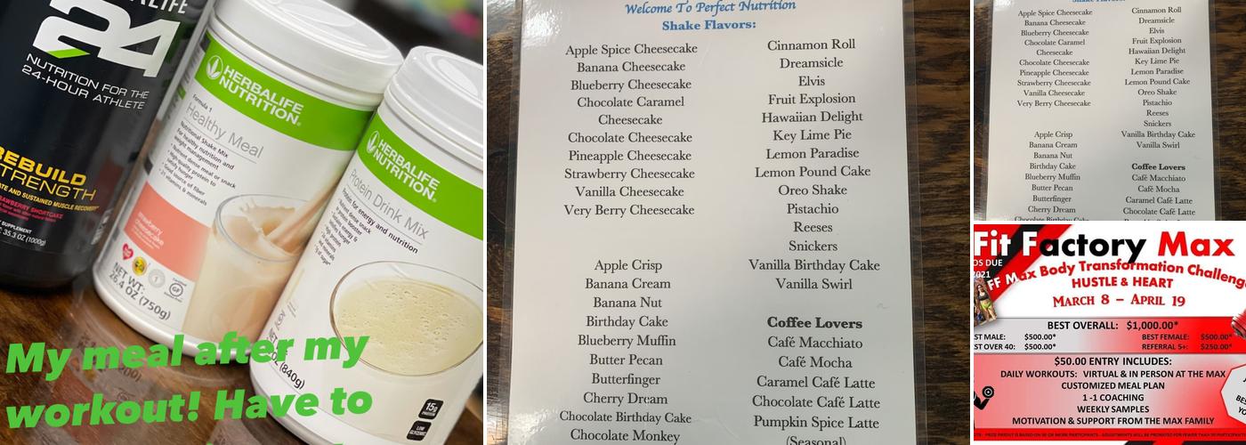 Perfect Nutrition Shake Club Menu