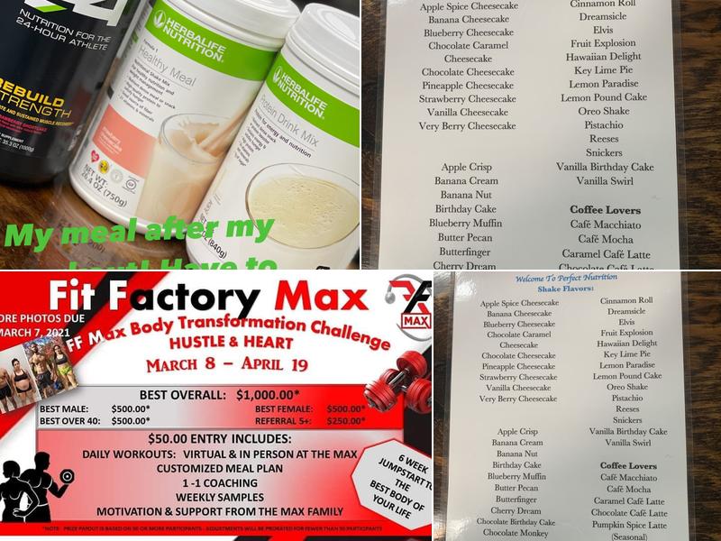 Perfect Nutrition Shake Club Menu