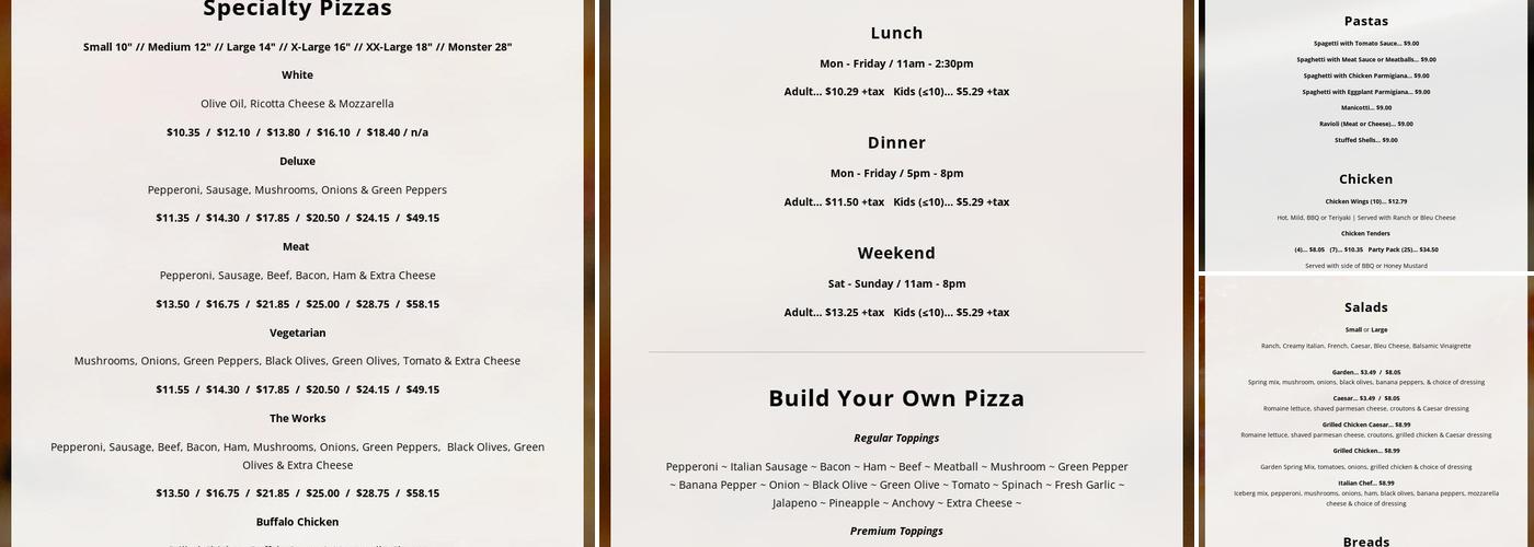 Michelangelo's Pizza Menu