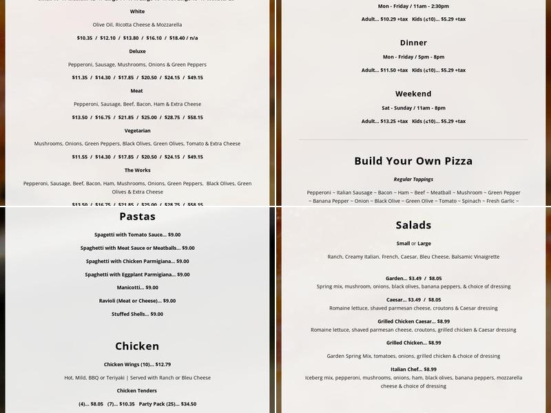 Michelangelo's Pizza Menu