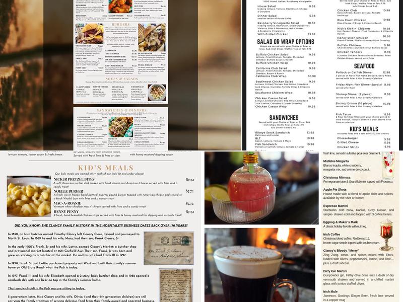 Clancy's Irish Pub Menu