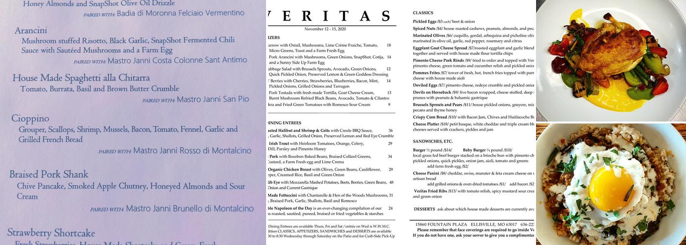 Veritas Gateway To Food & Wine Menu