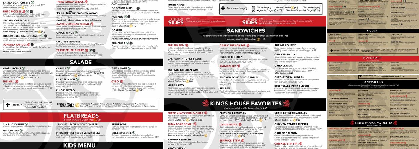 Three Kings Public House Menu