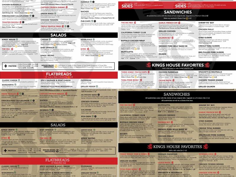 Three Kings Public House Menu