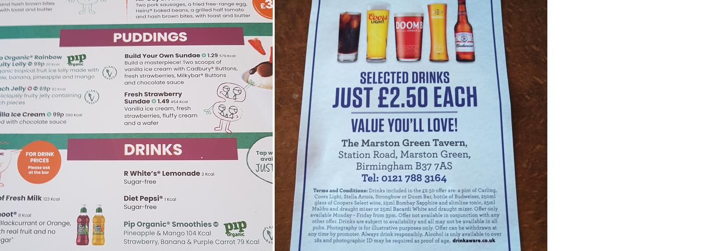 The Marston Green Tavern Menu