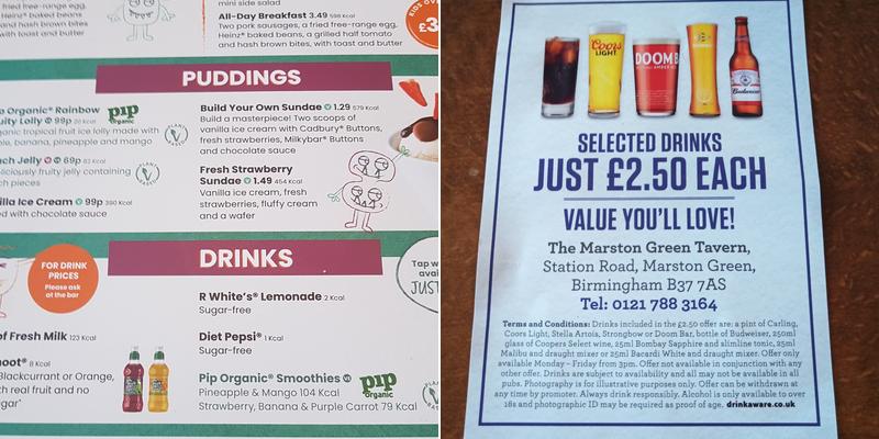 The Marston Green Tavern Menu