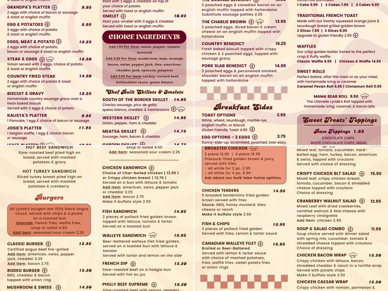 Lynde’s Restaurant & Catering Menu