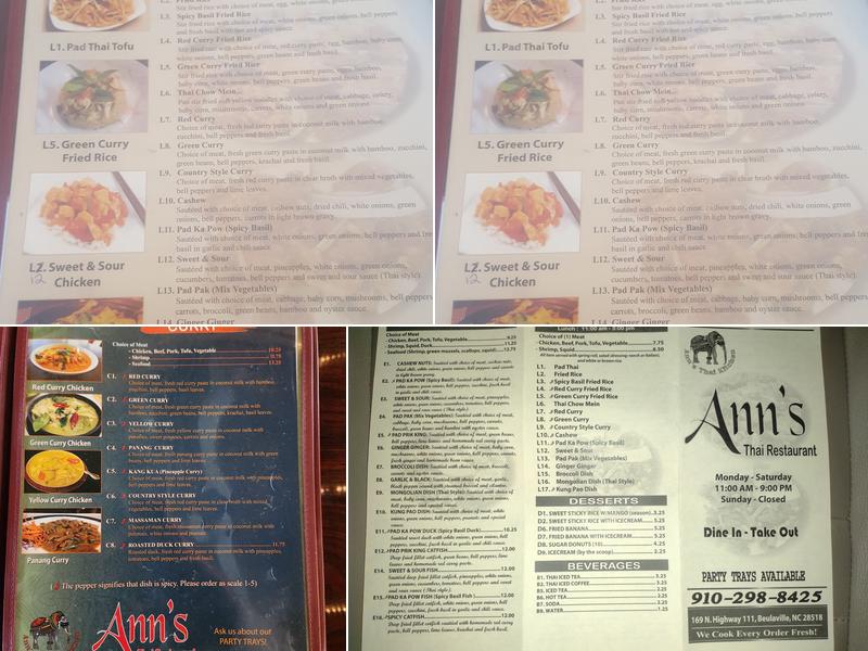 Ann's Thai Kitchen Menu