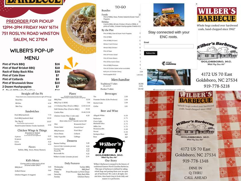 Wilber's Barbecue Menu