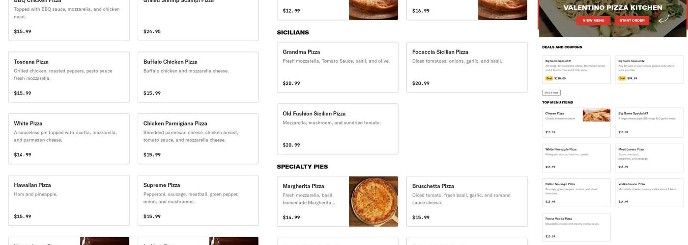 Valentino Pizza Kitchen Menu