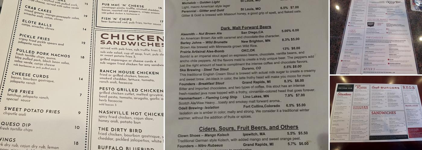 Village Pub Menu