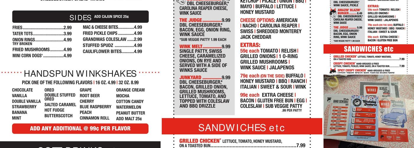 Wink's Drive-In Menu