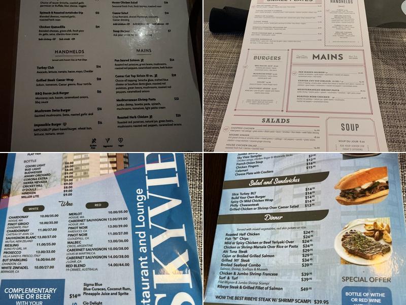 sky restaurant Menu