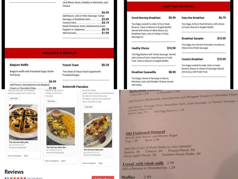 Fairview Dairy Bar Menu