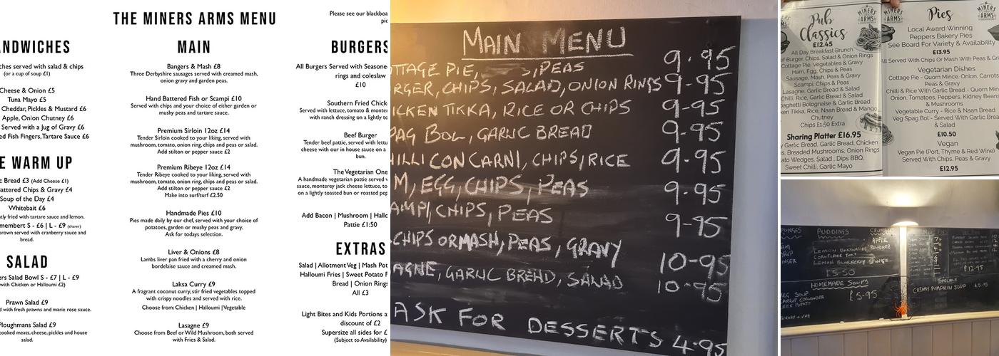 The Miners Arms, Brassington Menu