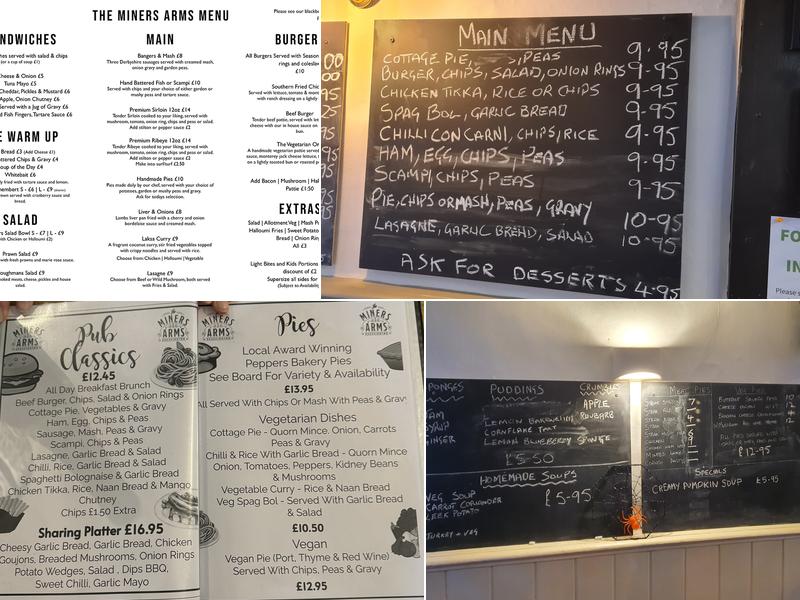 The Miners Arms, Brassington Menu