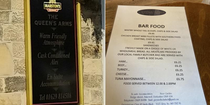 The Queen's Arms Menu