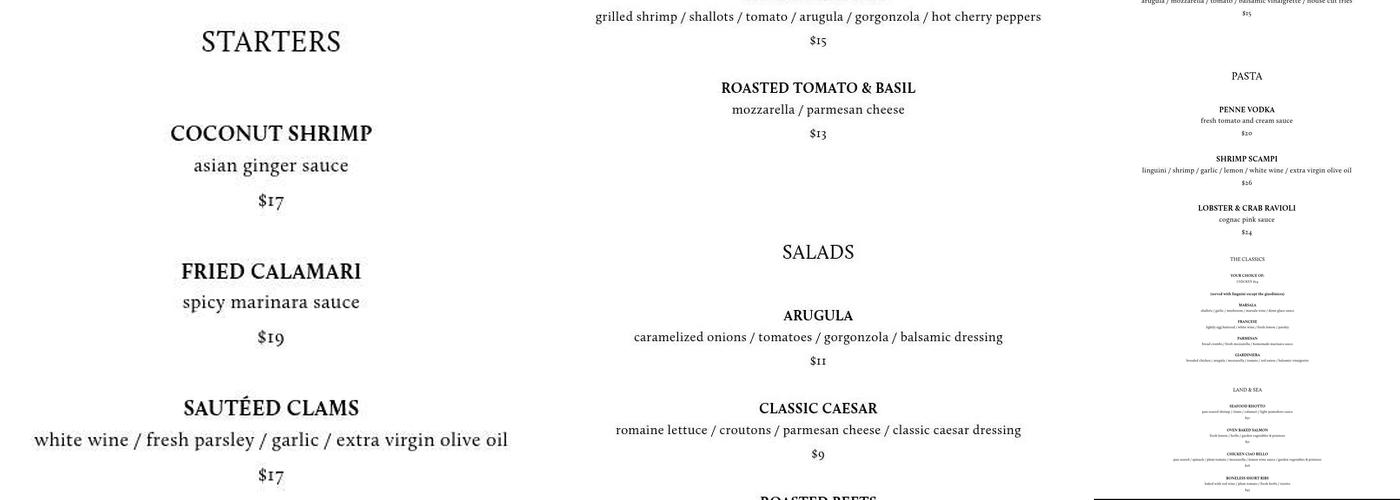 Ovations Menu