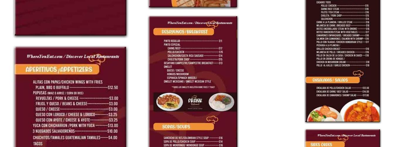 Franks Costa Rican Restaurant Menu