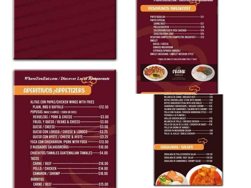Franks Costa Rican Restaurant Menu