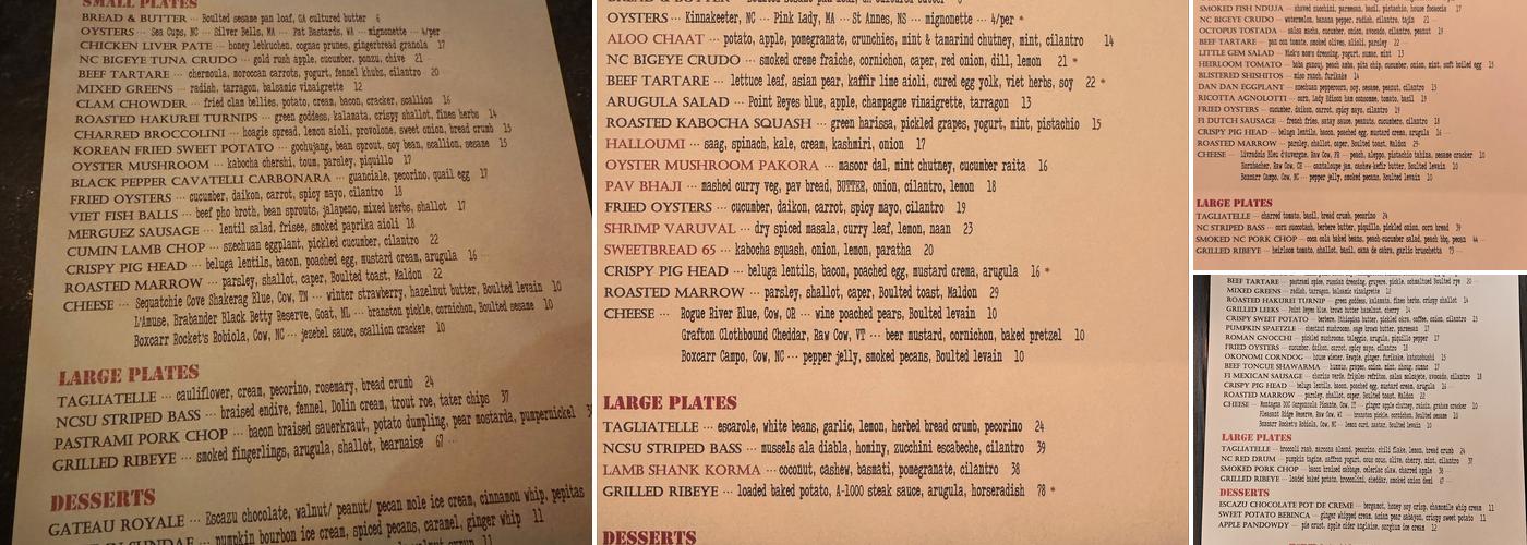 Stanbury Menu