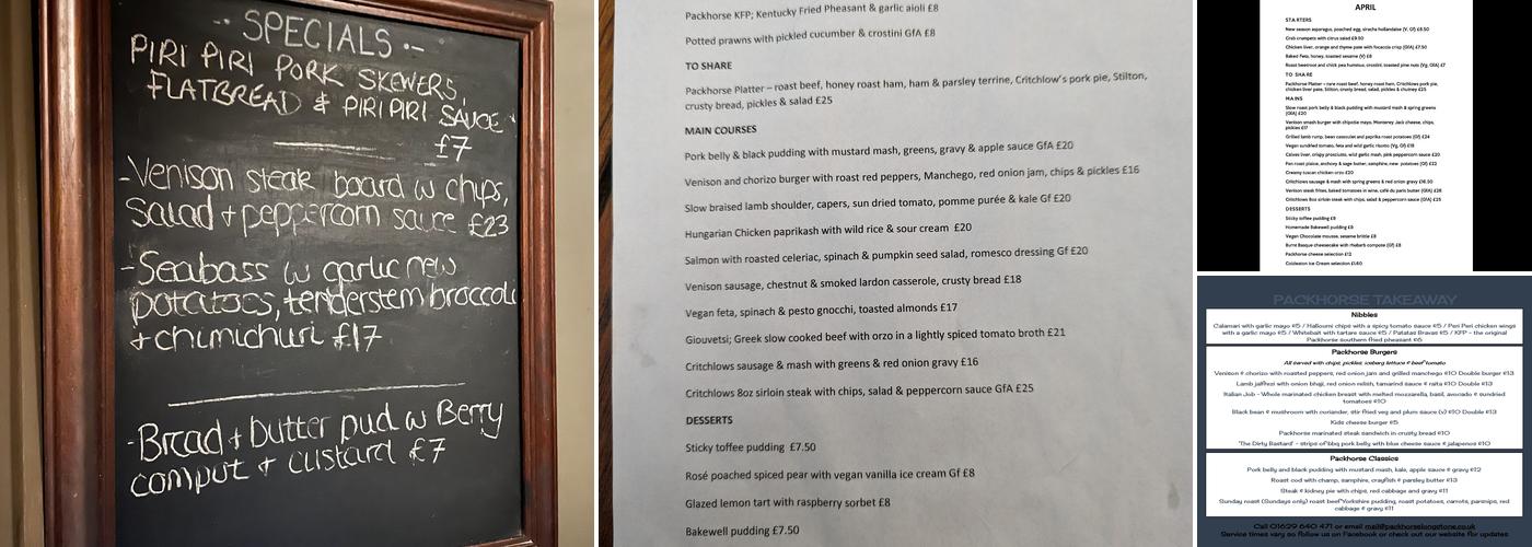The Packhorse Inn Menu