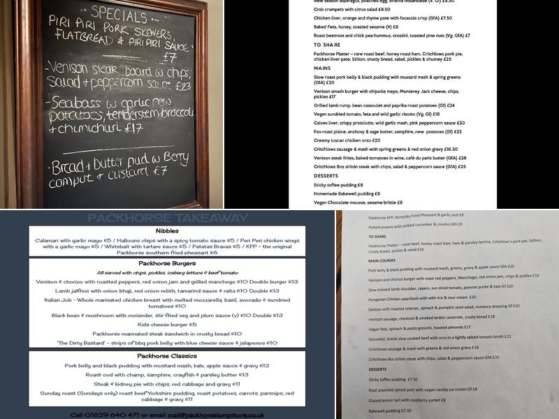 The Packhorse Inn Menu