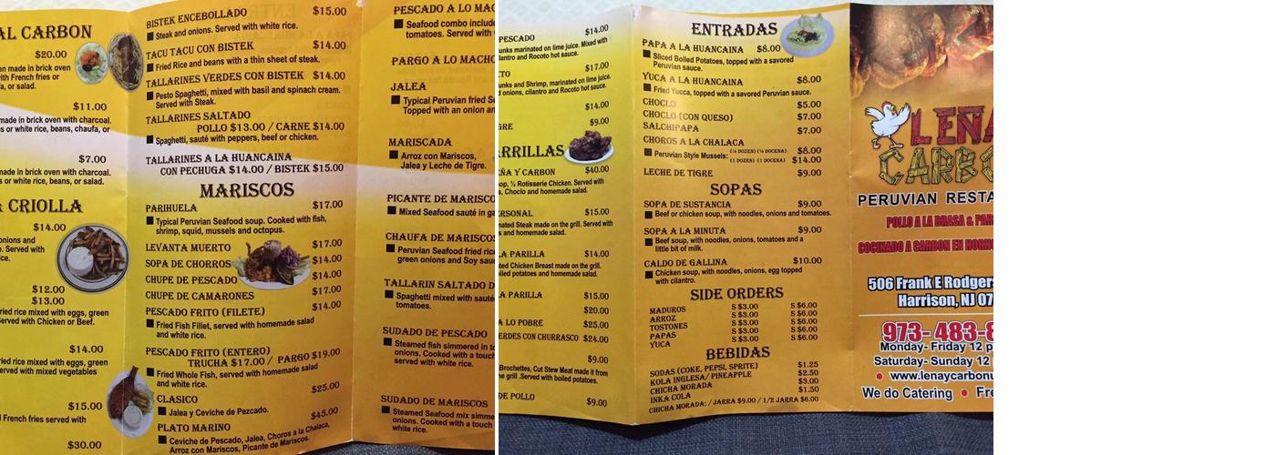 Leña y Carbón Menu