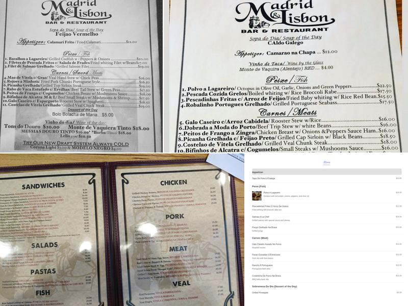 Madrid & Lisbon Restaurant Menu