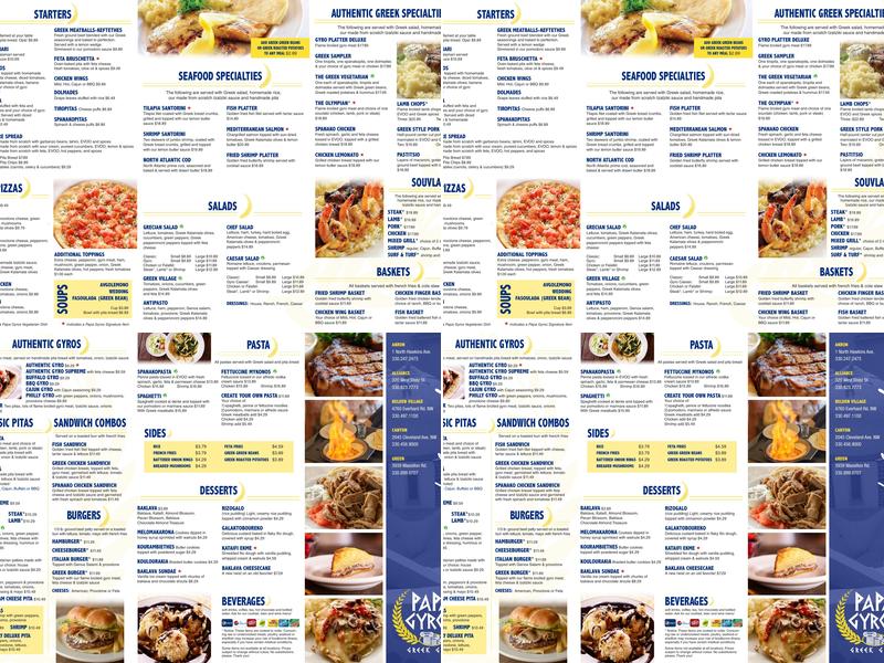 Papa Gyros Menu