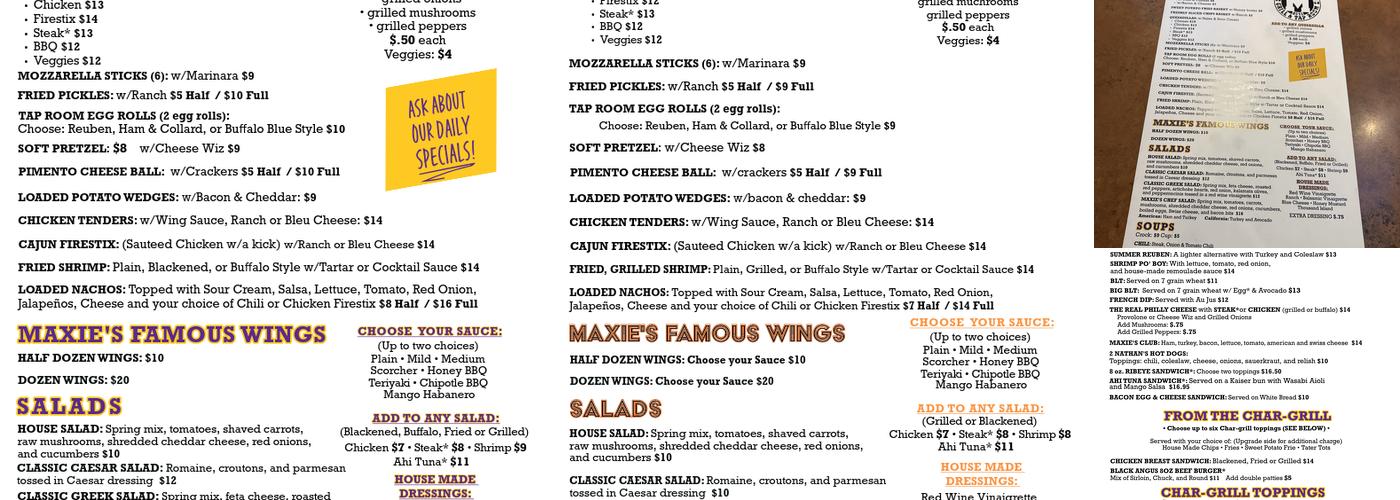 Maxie's Grill & Tap Room Menu