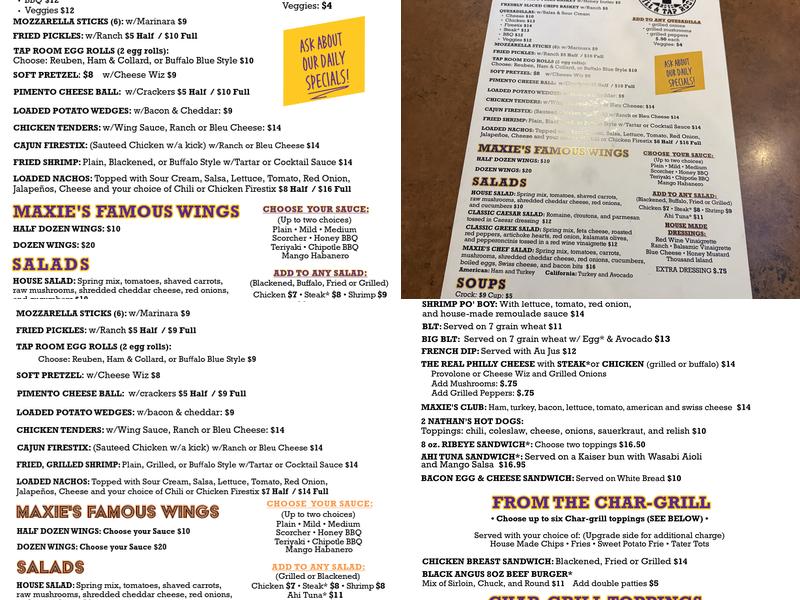 Maxie's Grill & Tap Room Menu