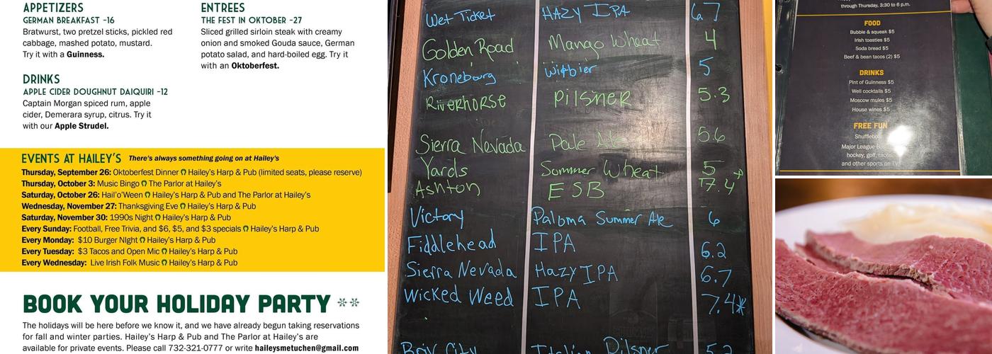 Hailey's Harp & Pub Menu