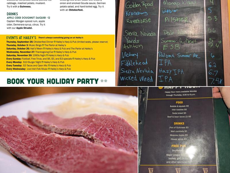 Hailey's Harp & Pub Menu