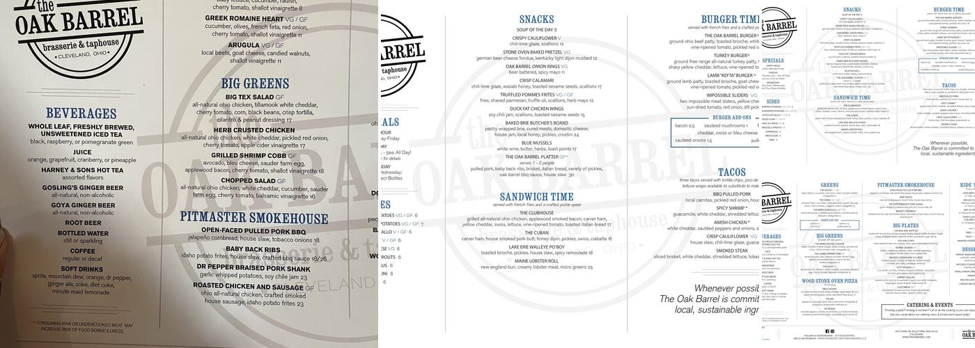 The Oak Barrel Menu